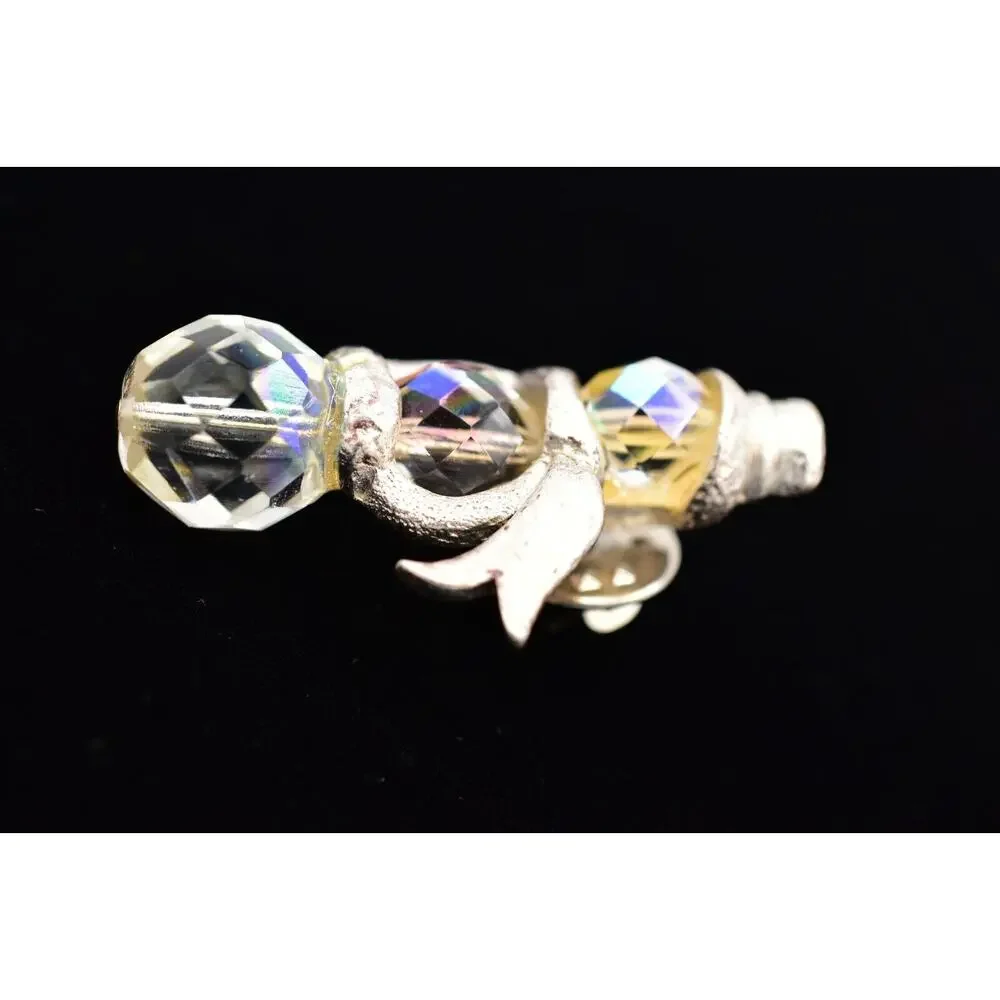 Olit Vintage Crystal Snowman Pin Brooch Tie Tac Aurora Borealis Signed BinAL